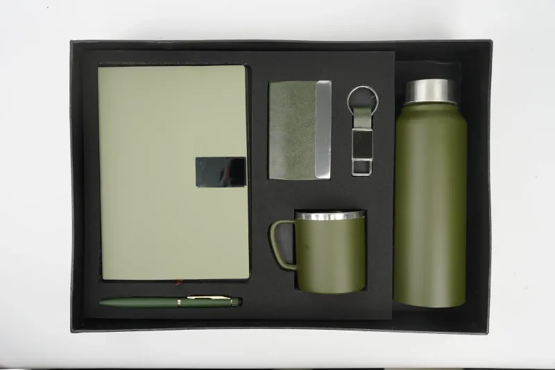 Light Green Nexon Leather Diary, Bottle, Mug, Cardholder, Pen &amp; Keychain (Personalized Corporate 6pc Combo)