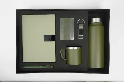 Light Green Nexon Leather Diary, Bottle, Mug, Cardholder, Pen &amp; Keychain (Personalized Corporate 6pc Combo)