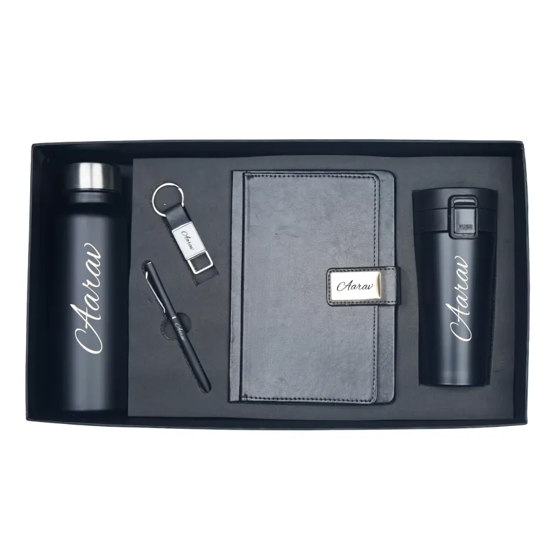 Black Executive Personalized Corporate Combo (5in1) - Bottle, Flask, Diary, Pen and Keychain