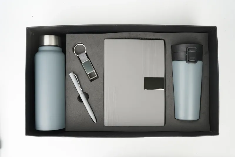 Grey Nexon Leather Personalized Corporate Combo (5in1) - Bottle, Flask, Diary, Pen and Keychain