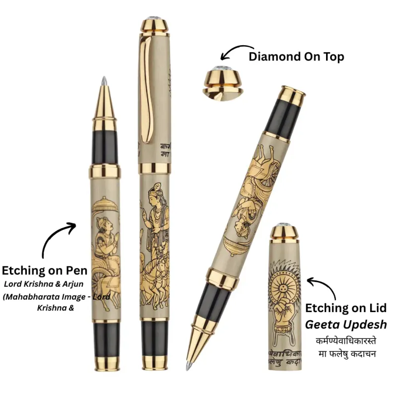 Bhagwat Geeta Pen - Lord Krishna &amp; Arjun Divine Pen With Name