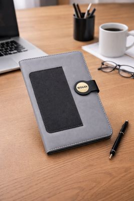 Grey Black  Dual Shade Personalized Leather Diary