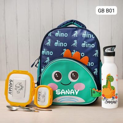 Personalized Small Kids Dinosaur Themed School Bag (14 inches)