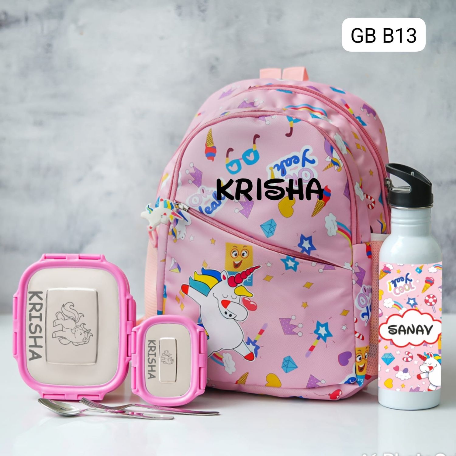 Personalized Kids Unicorn Themed School Bag (14 inches)