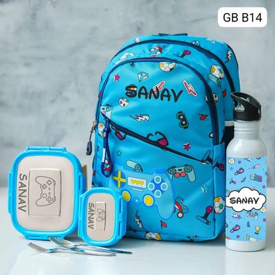 Personalized Kids Games Themed Blue School Bag (14 inches)