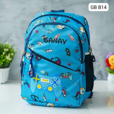 Personalized Kids Games Themed Blue School Bag (14 inches)