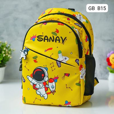 Personalized Kids Astronaut Themed Yellow School Bag (14 inches)