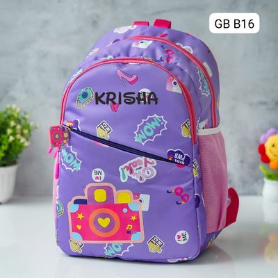 Personalized Kids Purple Photoholic Themed School Bag (14 inches)