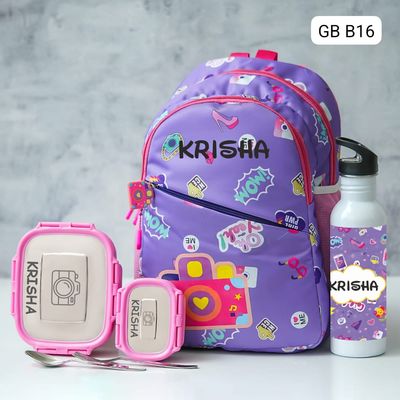 Personalized Kids Purple Photoholic Themed School Bag (14 inches)