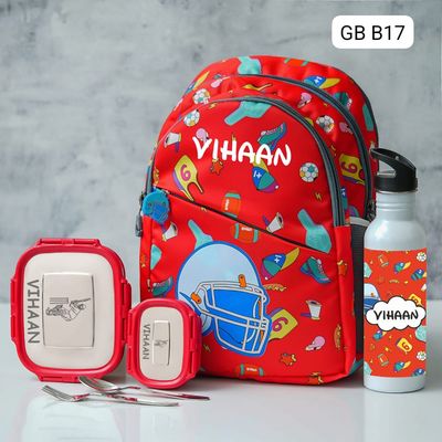 Personalized Kids Sports Themed Red School Bag (14 inches)