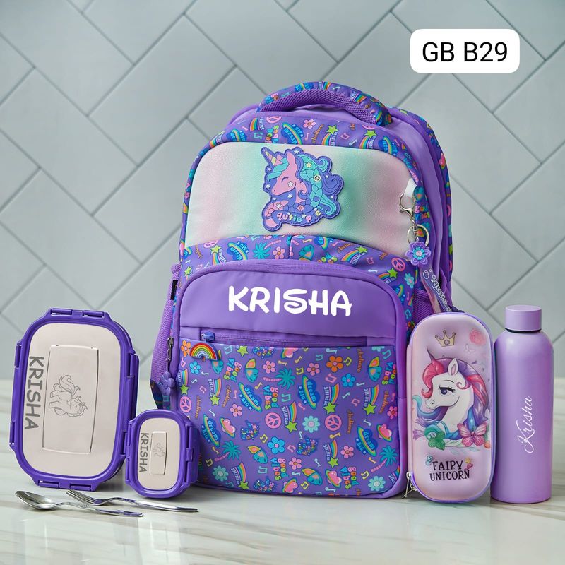 Customized Purple Unicorn Holographic School Bag (18 inches)