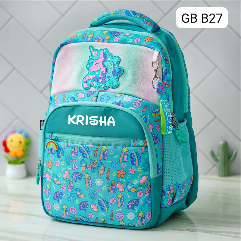 Customized Green Unicorn Holographic School Bag (18 inches)