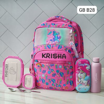 Customized Pink Unicorn Holographic School Bag (18 inches)