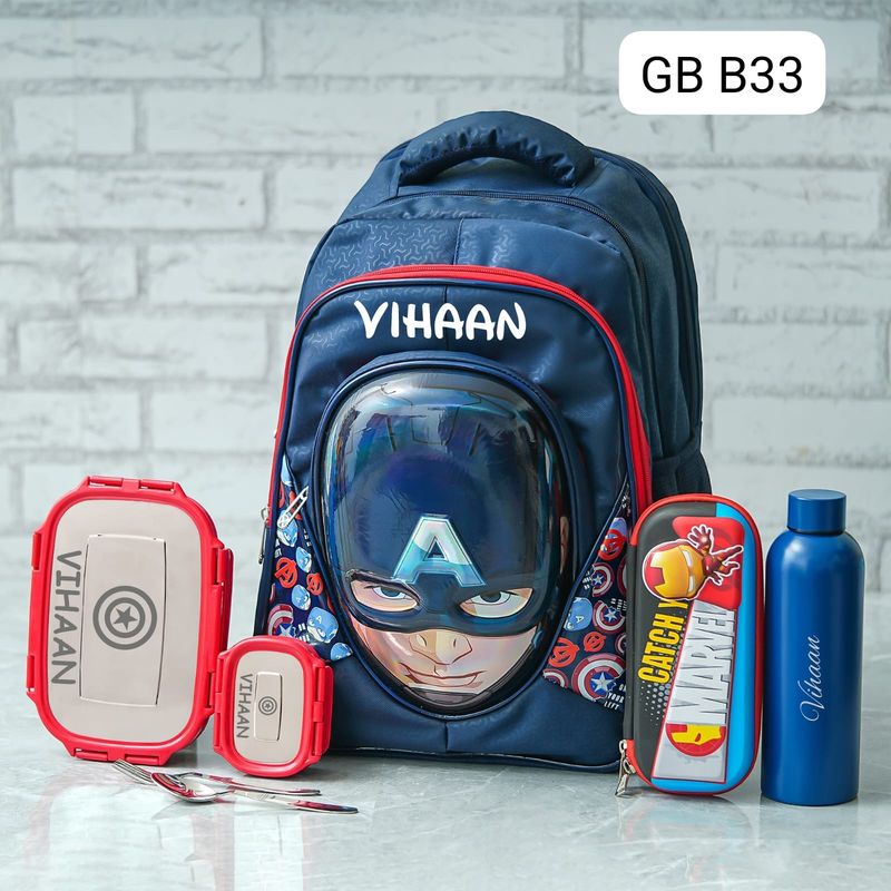 Customized Captain America Themed Avengers Hard Shell School Bag (18 inches)