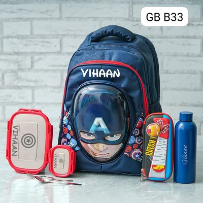 Customized Captain America Themed Avengers Hard Shell School Bag (18 inches)