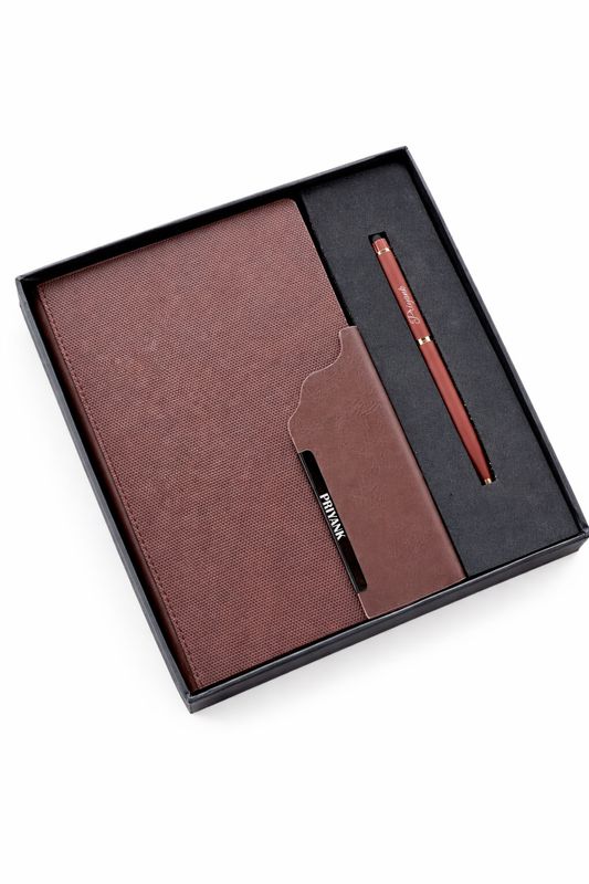 Strivo Personalized Diary and Pen Combo Set - Brown Colour
