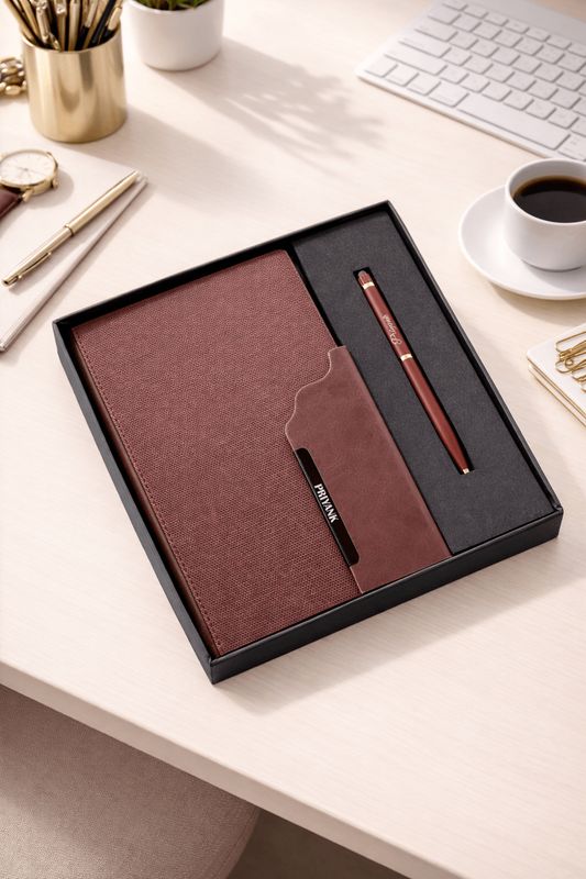 Strivo Personalized Diary and Pen Combo Set - Brown Colour