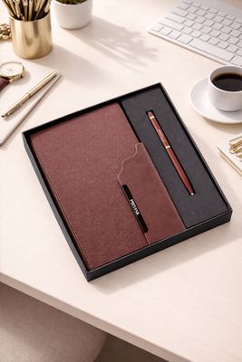 Strivo Personalized Diary and Pen Combo Set - Brown Colour