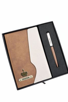 Personalized Urban Earth Diary + Pen Combo - Caramel Dune Biege Colour