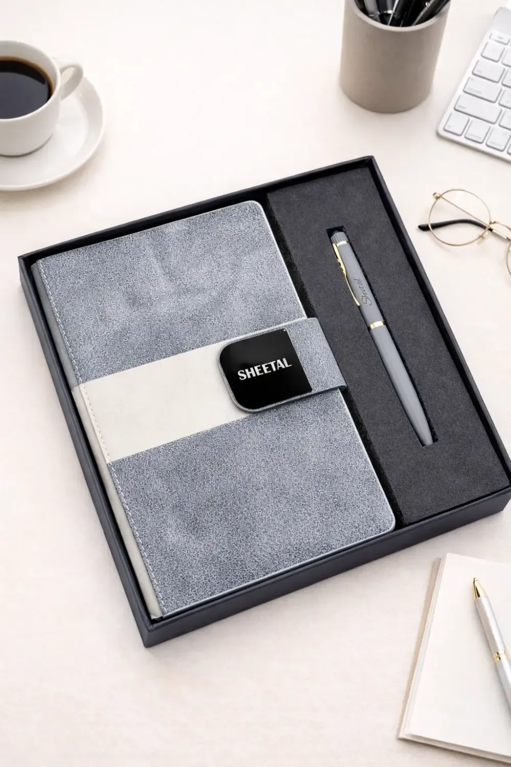 Velmont Personalized Diary and Pen Combo Set - Graphite Slate- Grey Colour