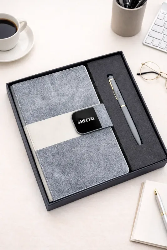 Velmont Personalized Diary and Pen Combo Set - Graphite Slate- Grey Colour