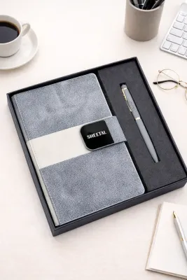 Velmont Personalized Diary and Pen Combo Set - Graphite Slate- Grey Colour