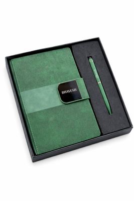 Velmont Personalized Diary and Pen Combo Set - Emerald Forest- Olive Green Colour