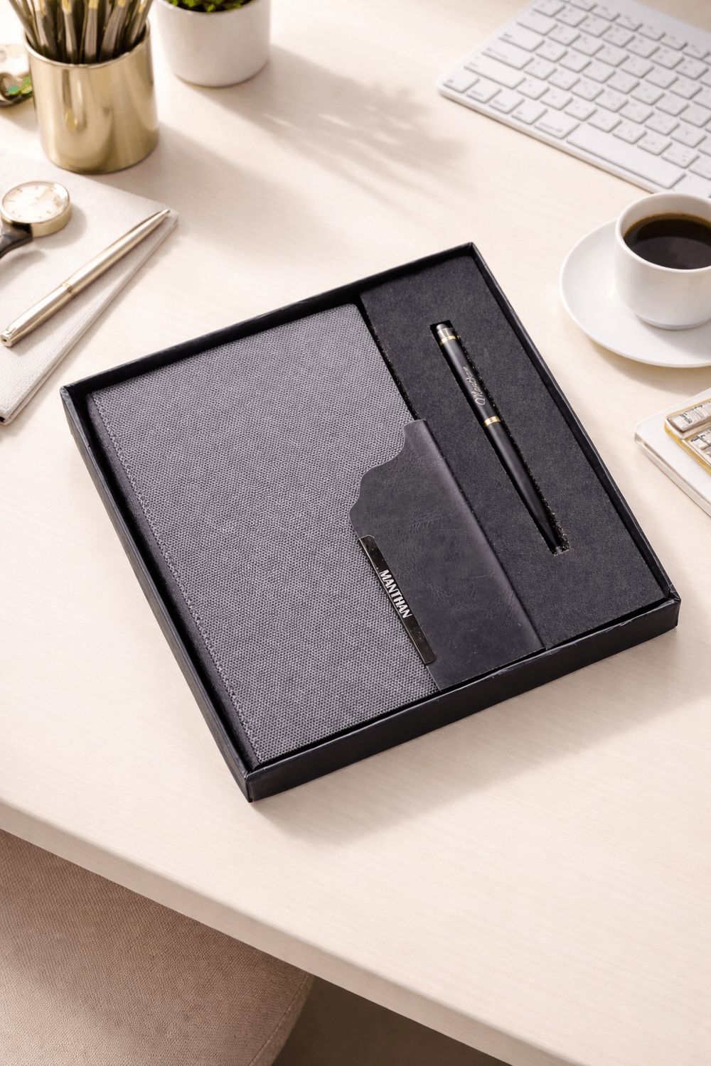 Strivo Personalized Diary and Pen Combo Set - Black Colour