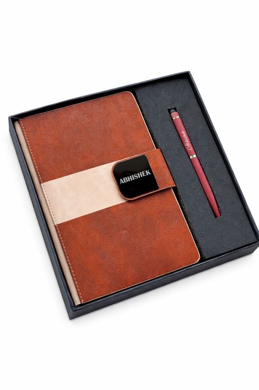 Velmont Personalized Diary and Pen Combo Set -Vintage Walnut Brown Colour