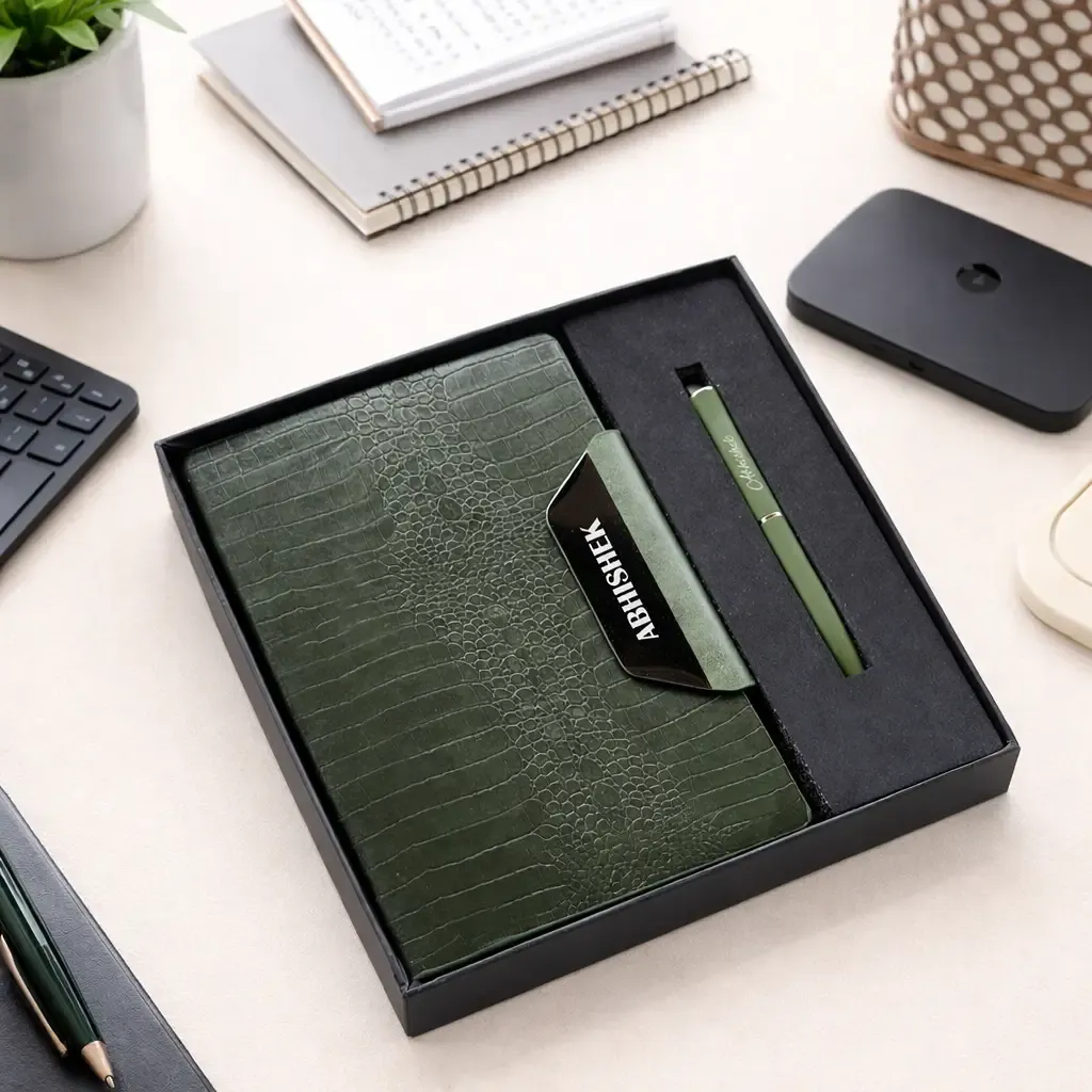Alpha Crock Personalized Diary and Pen Combo Set - Forest Luxe Green Colour