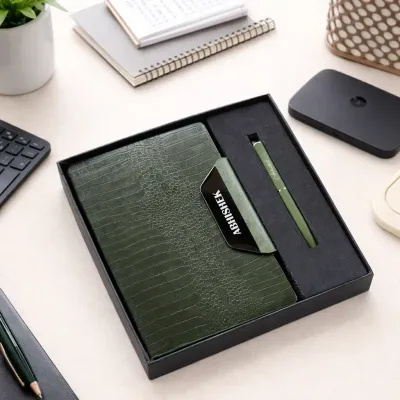 Alpha Crock Personalized Diary and Pen Combo Set - Forest Luxe Green Colour