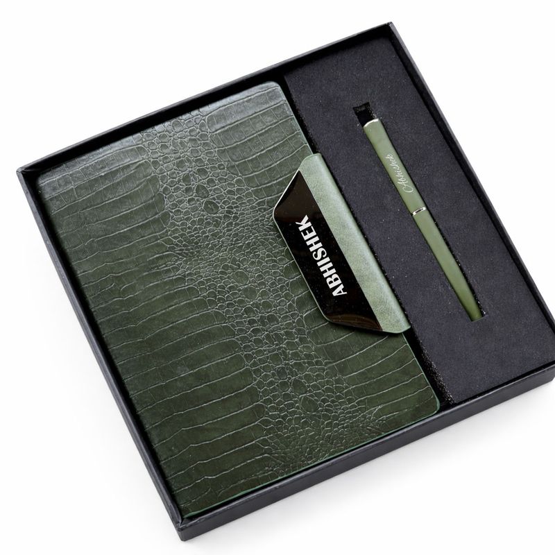 Alpha Crock Personalized Diary and Pen Combo Set - Forest Luxe Green Colour