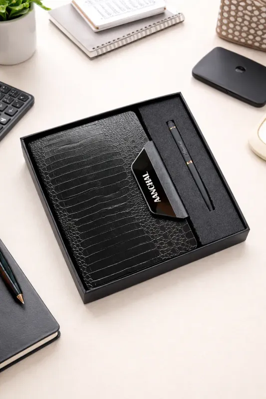 Alpha Crock Personalized Diary and Pen Combo Set - Imperial Black Colour