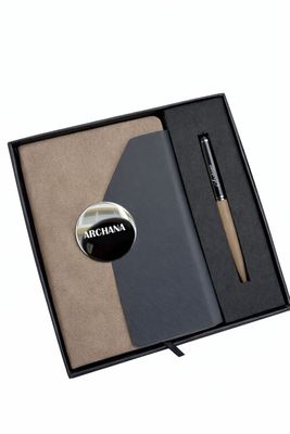 Personalized Director's Diary and Pen Combo Set - Expresso Noir - Apricot Color