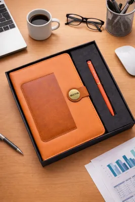 Personalized Dual Shade Diary and Pen Combo Set - Tan Brown Colour