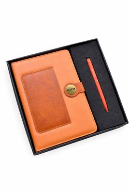 Personalized Dual Shade Diary and Pen Combo Set - Tan Brown Colour