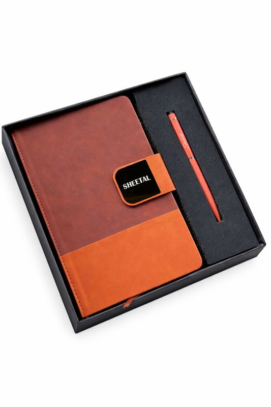 Personalized DuoTone Pro Diary and Pen Combo Set - Saddle Tan Colour
