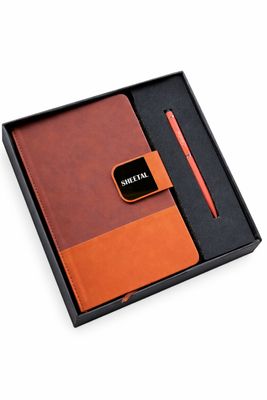 Personalized DuoTone Pro Diary and Pen Combo Set - Saddle Tan Colour