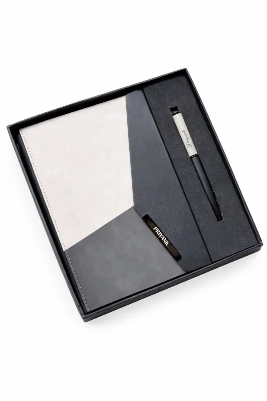 Personalized Urban Edge Pro Diary and Pen Combo Set - -Stone Grey and Onyx Edition