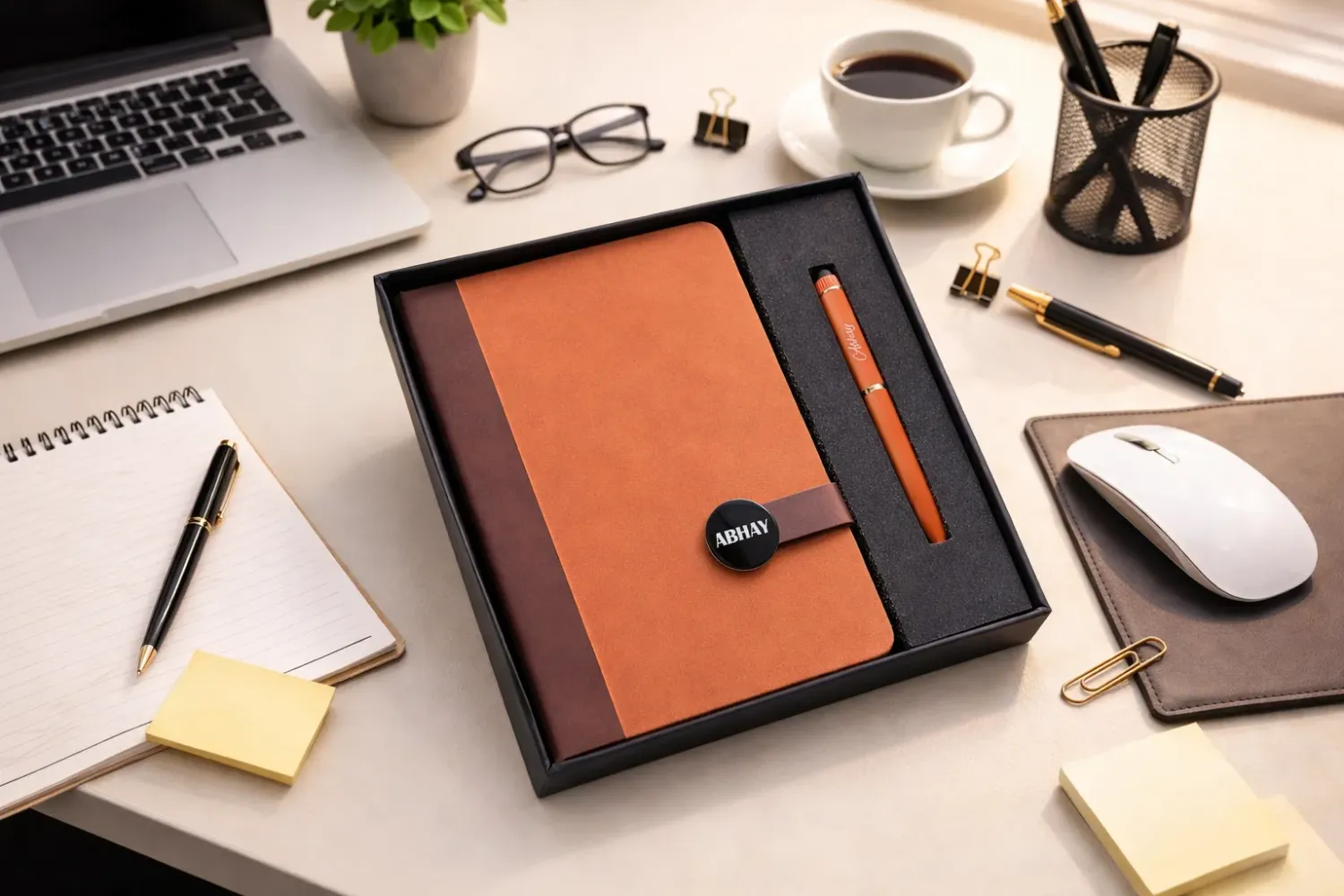 Personalized Executive Slate Journal Diary and Pen Combo Set - Tan Colour