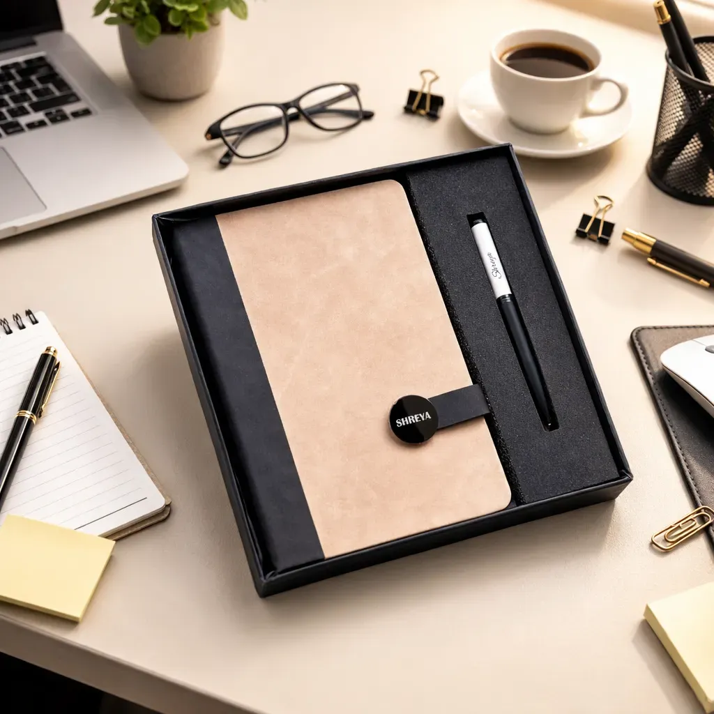 Personalized Executive Slate Journal Diary and Pen Combo Set - Sand Colour