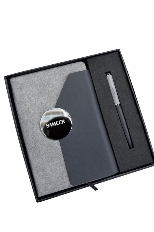 Personalized Director's Diary and Pen Combo Set - Slate Shadow - Grey Color