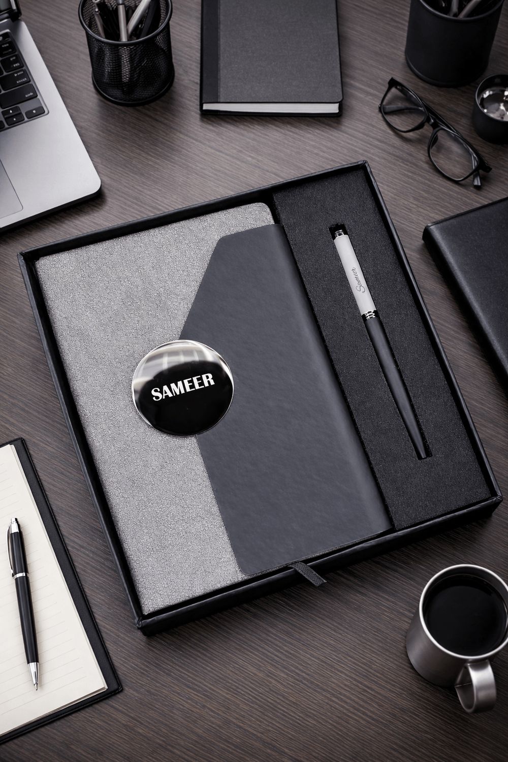 Personalized Director's Diary and Pen Combo Set - Slate Shadow - Grey Color