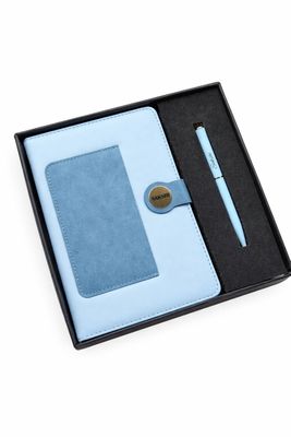 Personalized Dual Shade Diary and Pen Combo Set -Sky Blue Colour