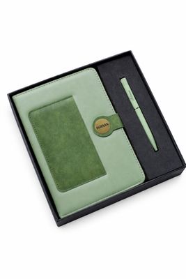 Personalized Dual Shade Diary and Pen Combo Set - Green Colour
