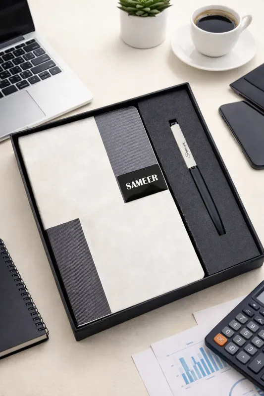 Personalized Vertex Pro Diary and Pen Combo Set - Titanium Grey Colour