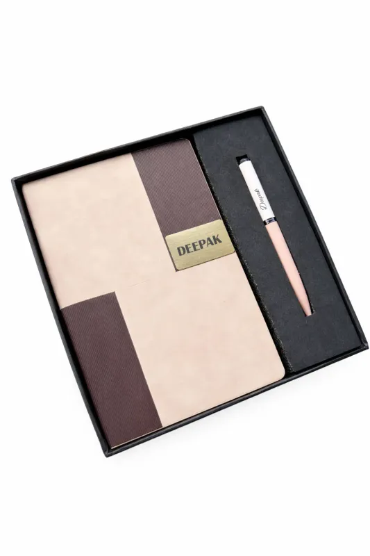 Personalized Vertex Pro Diary and Pen Combo Set - Royal Mocha Gold Colour