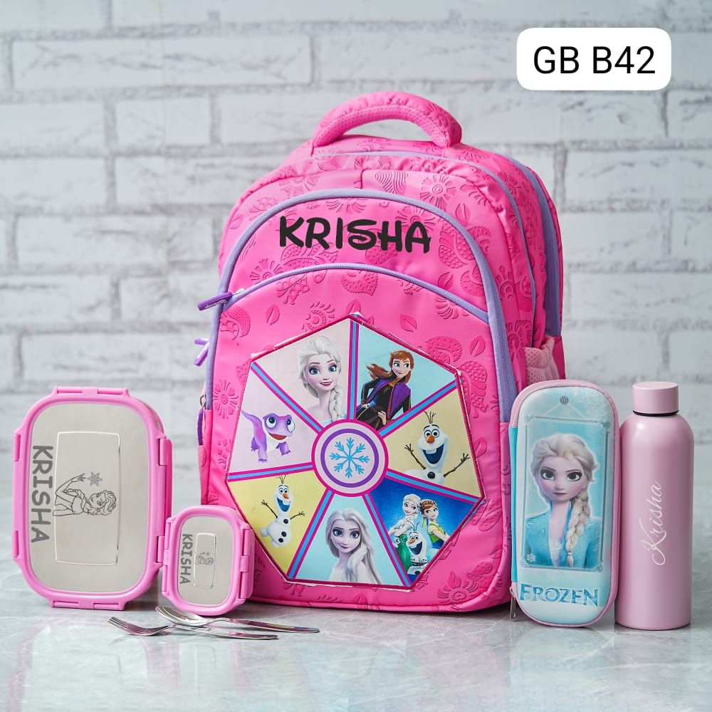 Customized Pink Frozen Themed School Bag (18 inches)