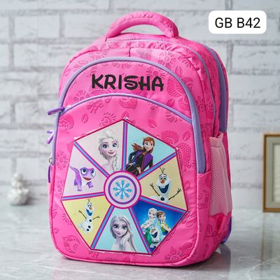 Customized Pink Frozen Themed School Bag (18 inches)