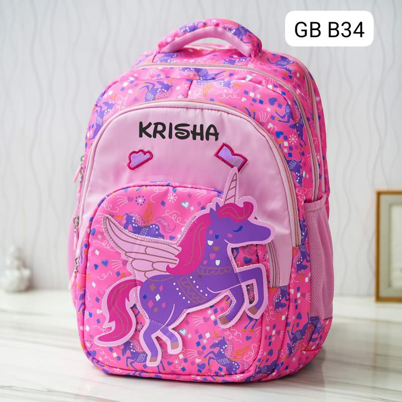 Customized Pink Unicorn Themed Patch School Bag (18 inches)